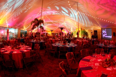 Frost Lighting lit the tents with tropical colors and palm tree gobos.