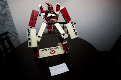 The team from visual arts group the Sound of Art created sculptures, like this robot, out of old Airwalk shoe boxes.