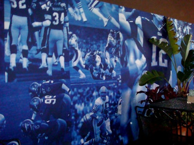 Blue-toned football images lined the walls of the Pepsi Blue room where the night's talent had pre-show interviews with press.