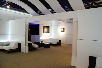 Eventure Solutions designed the all-white pavilion, which included a lounge area and presentation space.