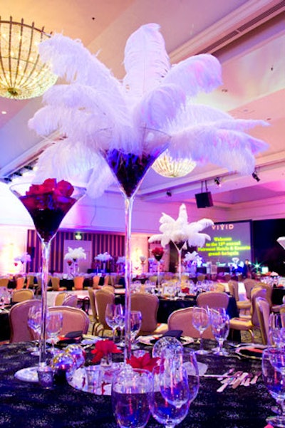 Black crystal-studded linens covered each dinner table.