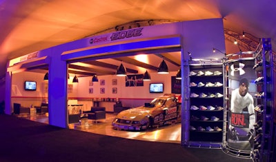 Castrol sponsored a 600-square-foot garage-themed lounge outfitted with a concept vehicle, garage-appropriate props, and its own custom bar.