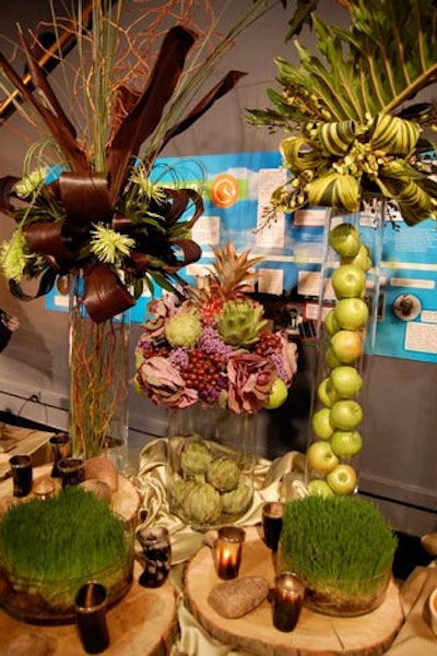 Moss, branches, and green apples decorated the earth-themed buffet table.