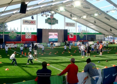 Football clinics were organized throughout the weekend for kids to run drills and learn new techniques at the tents throughout the NFL Experience.