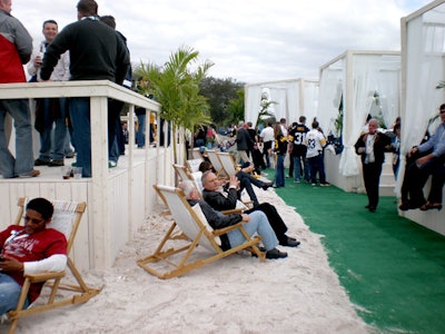 Before the big game, many guests took advantage of the beach chairs set in sand flanking the main bar.