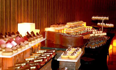 The hotel provided an extensive dessert spread including a guitar shaped chocolate cake.