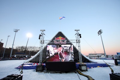 Large screens were set up throughout East River Park so everyone could see the performances and the snowboarding.