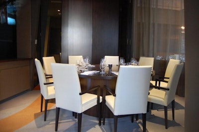 Each of the two 10-seat private dining rooms has a media center with a flats-creen TV, iPod jacks, and computer connections.