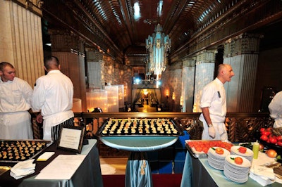 During the cocktail reception, area chefs manned tables set up on both levels of the lobby.