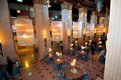 On the main floor of the opera building, translucent lamp shades surrounded custom-made chandeliers.