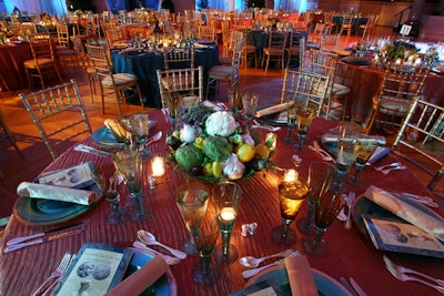 To trim costs, organizers made centerpieces of vegetables.