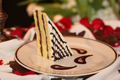 Layered golden genoise with port wine cherry sauce from chef Muller of Maggiano's Little Italy.