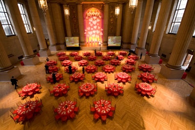 The Valentine's Day theme carried from red linens and chairs to the lighting.