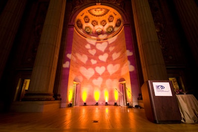 The rear of the stage was awash in heart-shaped gobos and hues of pink and red.