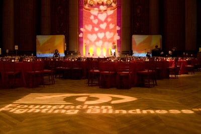 A projected logo image lit the floor.