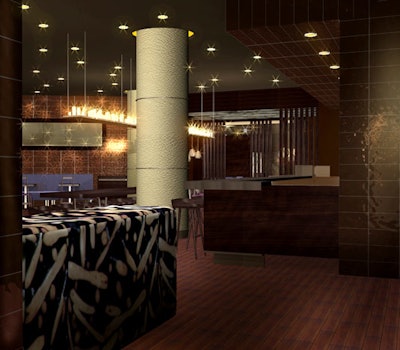 The entrance foyer reflects the restaurant's modern decor.