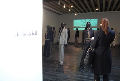 For Chadwick Bell's exhibit-style presentation, JKS Events dressed hand-painted mannequins in the designer's fall collection. Held at the Hosfelt Gallery on Friday, Bell's show allowed editors and buyers to view the clothes up close over a two-hour period.