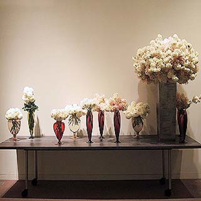 Avi Adler's decor touches included various vases of white and cream hydrangeas and dahlias.