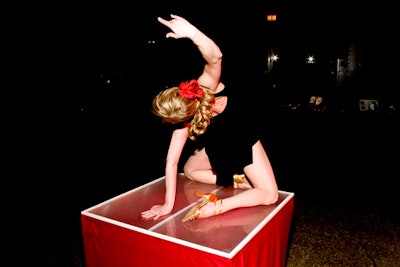 Dancers also performed atop red cubes staggered throughout the ballroom.