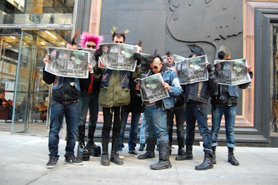 On Tuesday, a team of men with Mohawks—the hairstyle is designed to evoke the brand's Mohican head logo—took to the street.