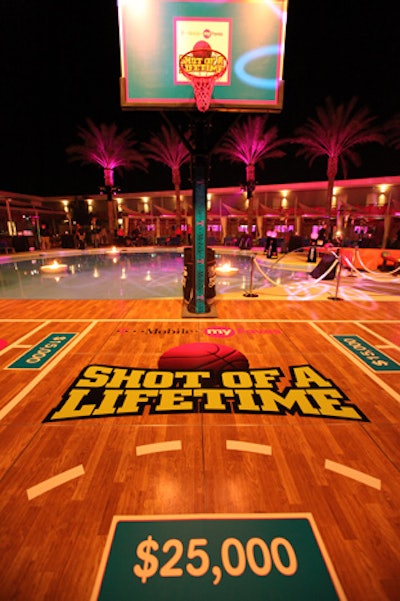 The half-court was marked with the amount of money to be won if a shot was sunk from in or around the free-throw lane.