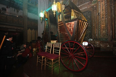 Nice Collective created an elaborate set—based on H.G. Wells's 19th-century novel The Time Machine—for its show, which featured a carriage in front of the former synagogue's altar.