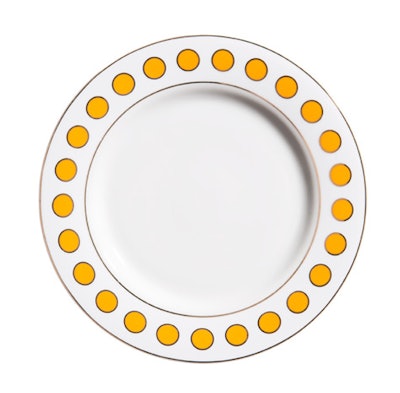 White with tangerine dot, $1.50, available throughout the U.S. from Unique Tabletop Rentals, a division of Classic Party Rentals
