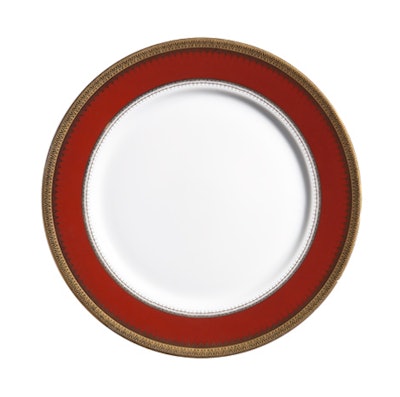 White with sienna rim and gold edge, $1, from Hall's Rental in Chicago