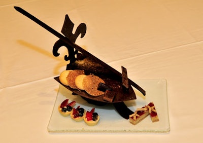 Served after the concert, the dessert included royal accents like a fleur de lis and sword--both made of chocolate.