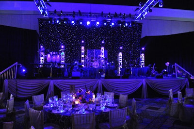 The main stage, where Barry Gibb performed after dinner, was set up in the rear of the room.