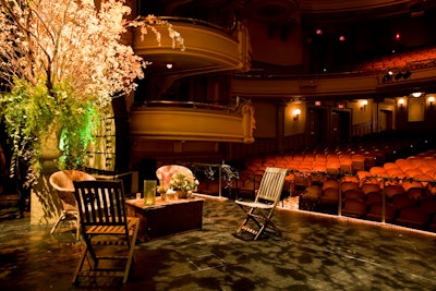 Seating arrangements on either side of the stage evoked the seasons they imitated, with lawn furniture on the warm, flowering half and plush couches under the wintry light.