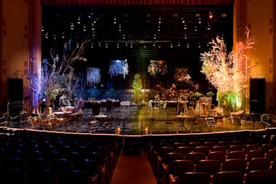 BAM set the stage with hot and cold sections, so guests could eat dessert under flowering branches or blue icicles.