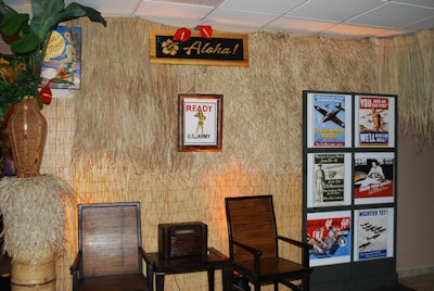 The officer's club was outfitted with wooden desks, fans, old posters, and antique telephones.