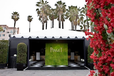 A wall backed by green grass made Piaget's logo pop at the entrance to its lounge.
