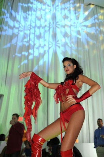 Playing off the fire and ice theme, dancers wore red fiery outfits and cool silver, fur-lined jumpsuits.