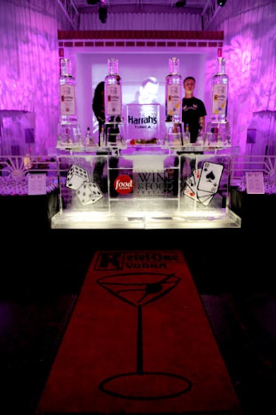 Kettle One's centrally located ice bar, backdropped by video clips of Rat Pack members like Frank Sinatra and Sammy Davis Jr., doubled as an ice luge.