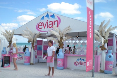 Evian, another festival sponsor, set up a branded lounge in the village, along with multiple water stations throughout both of the main tents, to help keep guests hydrated while in the Miami heat for prolonged periods of time.