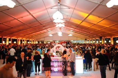 Nearly 2,000 people headed to the sands behind the Delano hotel for one the festival's most anticipated events, BubbleQ-this year sponsored by Perrier-Jou?t. Room Service Furniture and Event Rentals provided custom bars and furniture throughout, while Bubble Miami set up an intimate lounge on the south side of the tent with jewel-incrusted furniture.