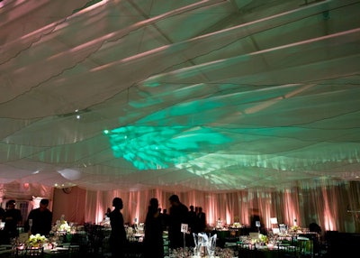 Sustainable cotton suspended from the ceiling served as the primary design element in the dinner space.