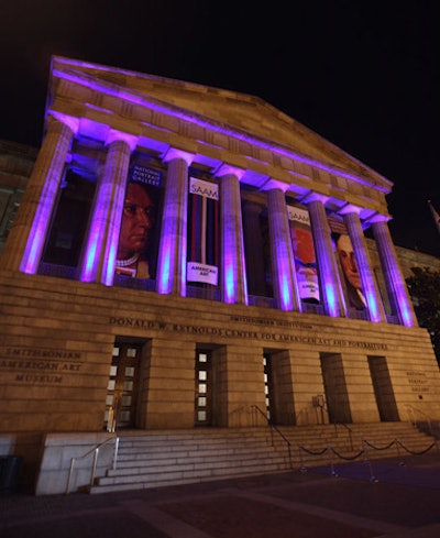 Technicians swathed the museum's exterior in blue lighting.