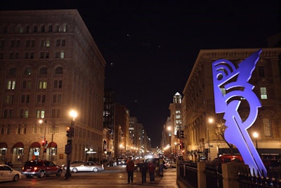 Roy Lichtenstein's 30-foot-tall sculpture 'Modern Head' inspired the decor.