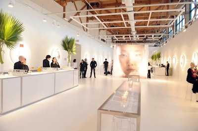 Organizers filled the all-white showroom with product displays and images from the print campaign.