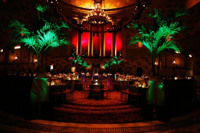 The center of the room, lined with 12-foot palm trees, was reserved for cast members and producers.