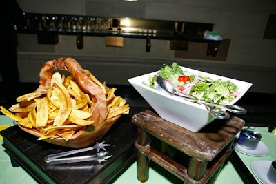 Fried plantain chips and Cuban romaine salad were among the 10 dishes in the El Cafe Cubana-themed buffet.
