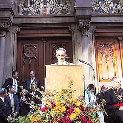 Rabbi Peter Rubinstein spoke to a crowd of synagogue members and government and religious dignitaries.