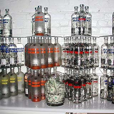 Absolut's minimal decor consisted of decoratively arranged bottles of the several varieties of vodka behind the bar.