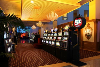 A bank of slot machines afforded coin-free play time.