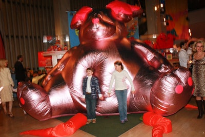 Young guests were encouraged to sit, stand, kick, and generally walk all over party designer David Beahm's pink bunny.