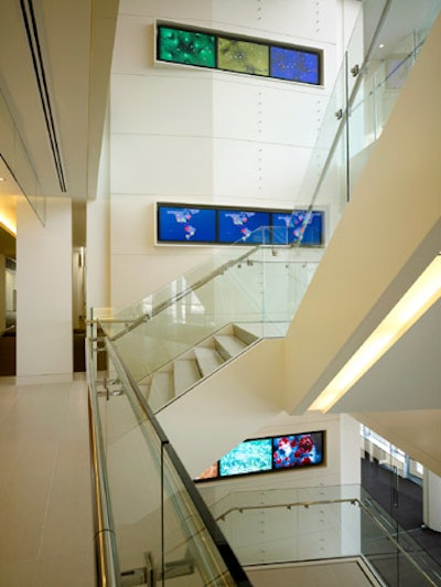 There is digital signage throughout the space.