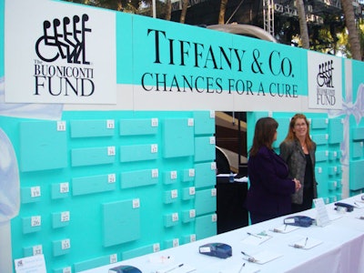 Tiffany & Company set up a wall of blue boxes on the red carpet, where guests could purchase one for $250; each contained a piece from the jeweler.